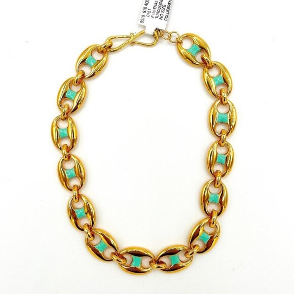 Sylvia Toledano 22K-Gold-Plated & Turquoise Enamel Puffed Anchor Link Necklace - Picture 1 of 5